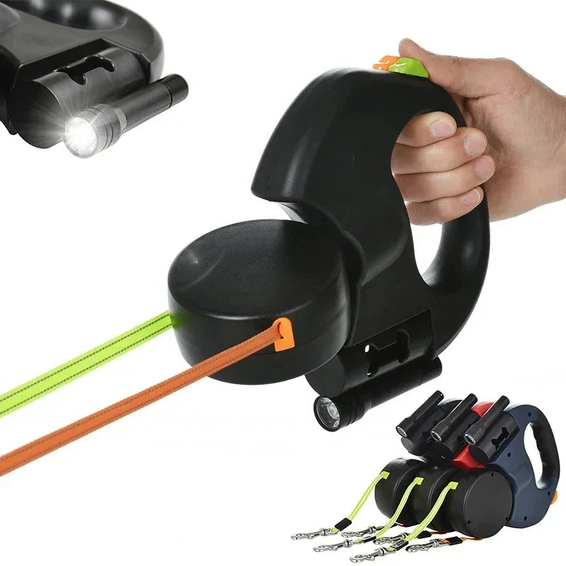 Auto Retractable Double-Ended Leash with LED Flashlight