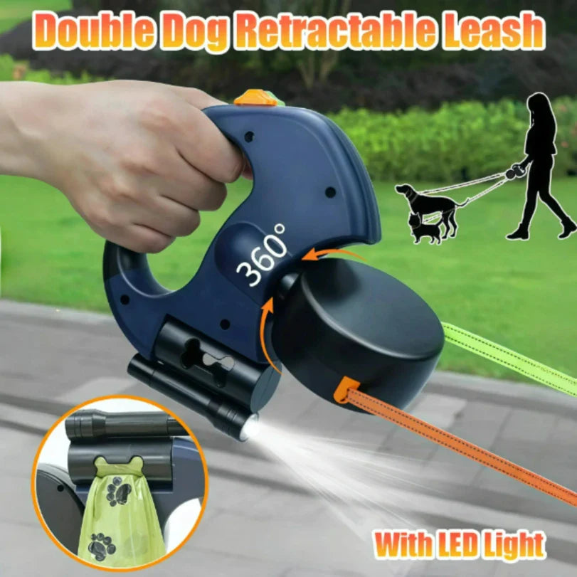 Auto Retractable Double-Ended Leash with LED Flashlight
